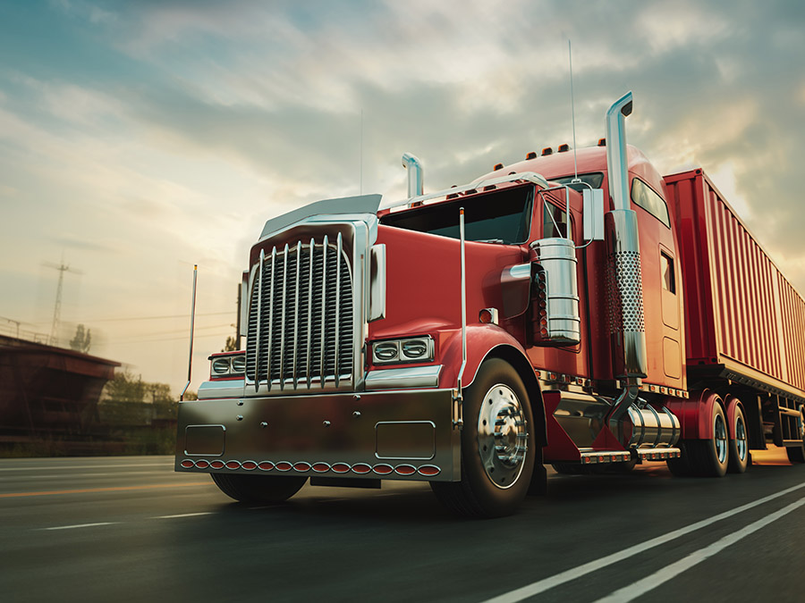 The truck runs on the highway with speed. 3d rendering and illus