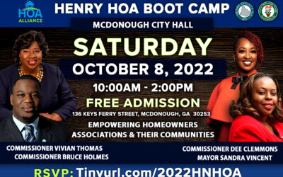 Join us for the 2022 Henry County HOA Boot Camp on Saturday, October 8th from 10:00am – 2:00pm!