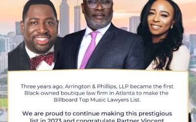 We are excited to share that Arrington & Phillips, LLP has been recognized on the 2023 Billboard Top Music Lawyers List!
